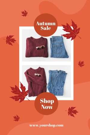 Plantilla de diseño de Oferta de ropa para el otoño con hojas de arce Pinterest 