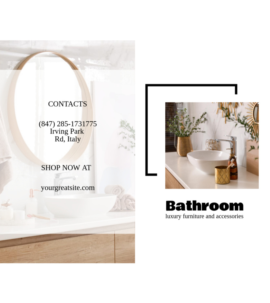 Ultra-modern Bathroom Accessories and Flowers in Vases Brochure 9x8in Bi-fold – шаблон для дизайну