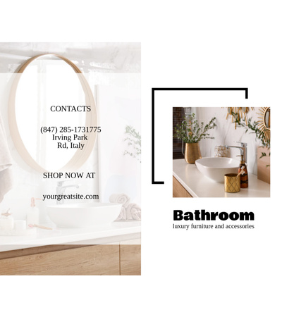 Ultra-modern Bathroom Accessories and Flowers in Vases Brochure 9x8in Bi-fold Design Template