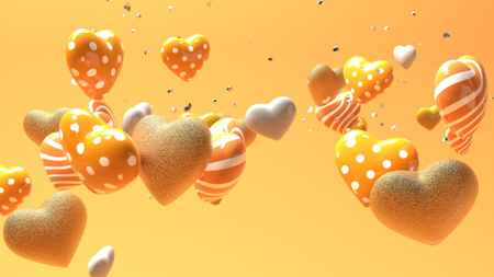 Dia dos Namorados com corações brilhantes em amarelo Zoom Background Modelo de Design