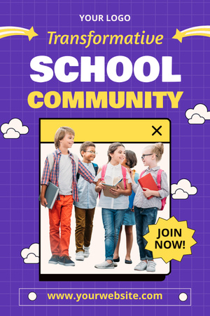 Ontwerpsjabloon van Pinterest van Uitnodiging om lid te worden van de gemeenschap van schoolkinderen
