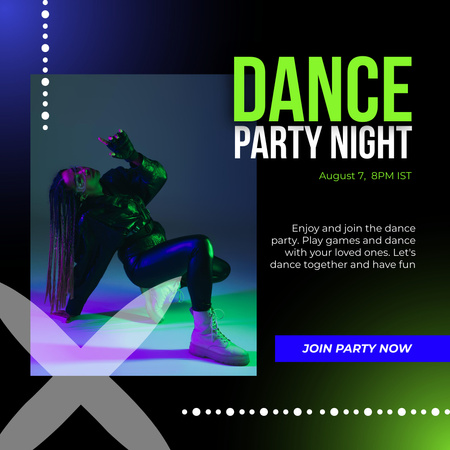 Ontwerpsjabloon van Instagram van Aankondiging van het nachtdansfeest