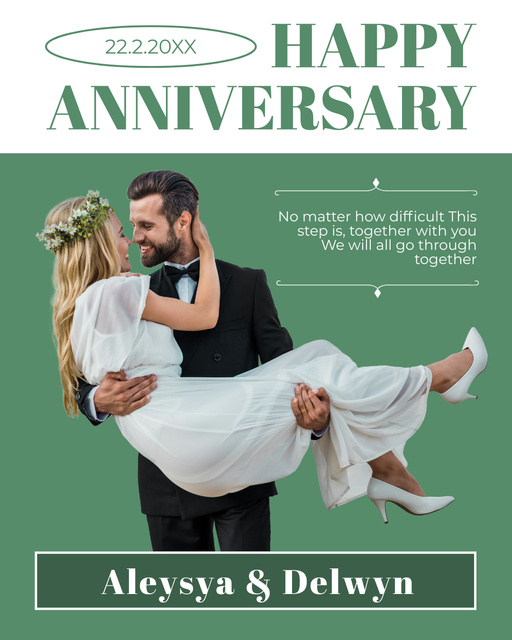 Anniversary of Romantic Boho Wedding Instagram Post Vertical Design Template