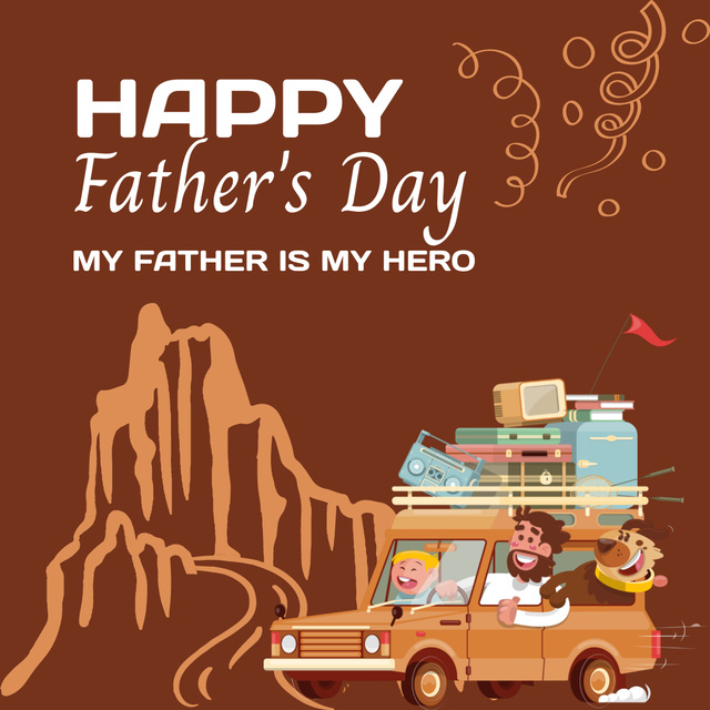 Happy Dad and Son Traveling by Car Instagram Design Template
