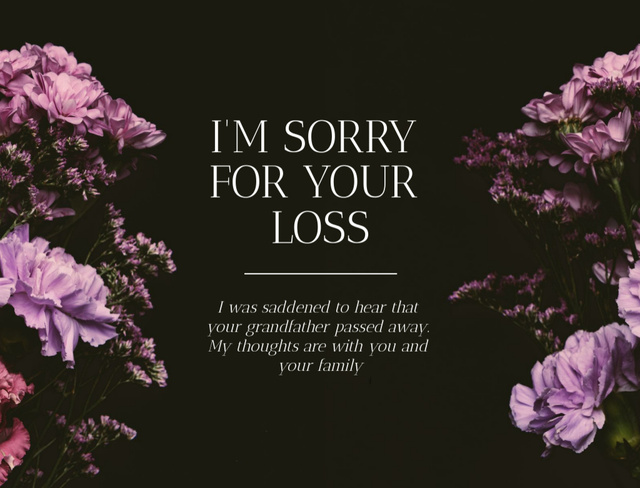 Condolence Messages for Loss with Flowers Postcard 4.2x5.5in Design Template