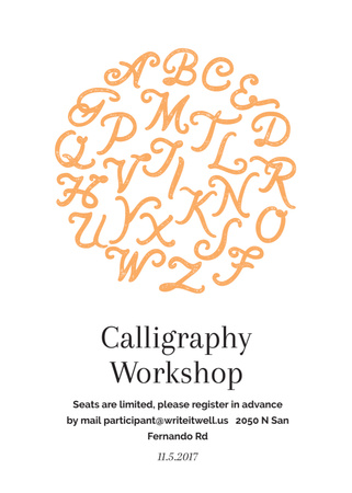Calligraphy Workshop Announcement Letters on White Flayer Modelo de Design