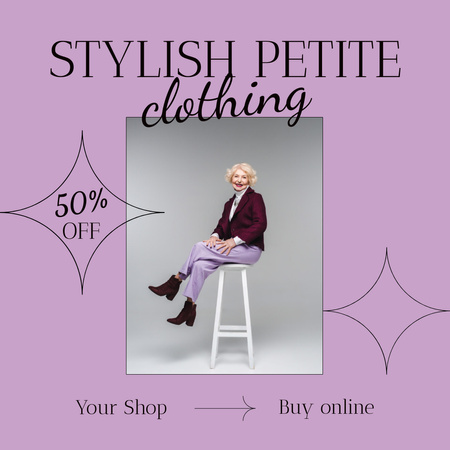 Designvorlage Offer of Stylish Petite Clothing with Senior Woman für Instagram