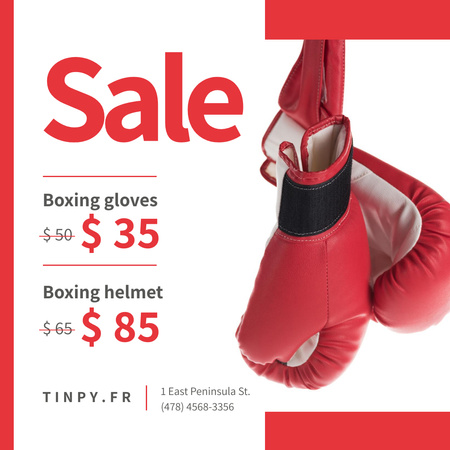 Plantilla de diseño de Venta de equipamiento deportivo Guantes de boxeo en rojo Instagram AD 