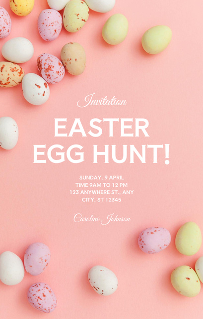 Easter Egg Hunt Ad with Colorful Eggs Painted Pastel Colors Invitation 4.6x7.2inデザインテンプレート