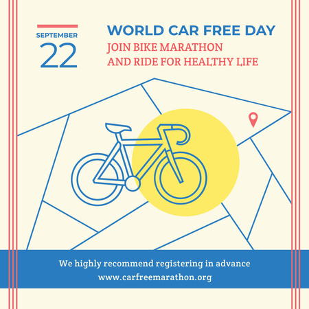 Bicycle marathon on World Car Free Day Instagram AD Design Template