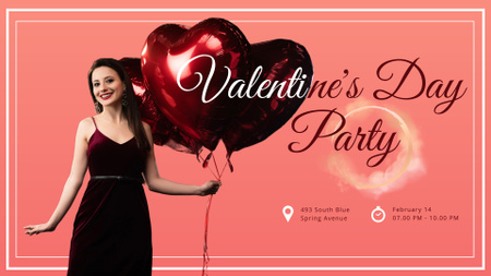 Valentine's Day Party Invitation with Attractive Young Woman FB event cover – шаблон для дизайну