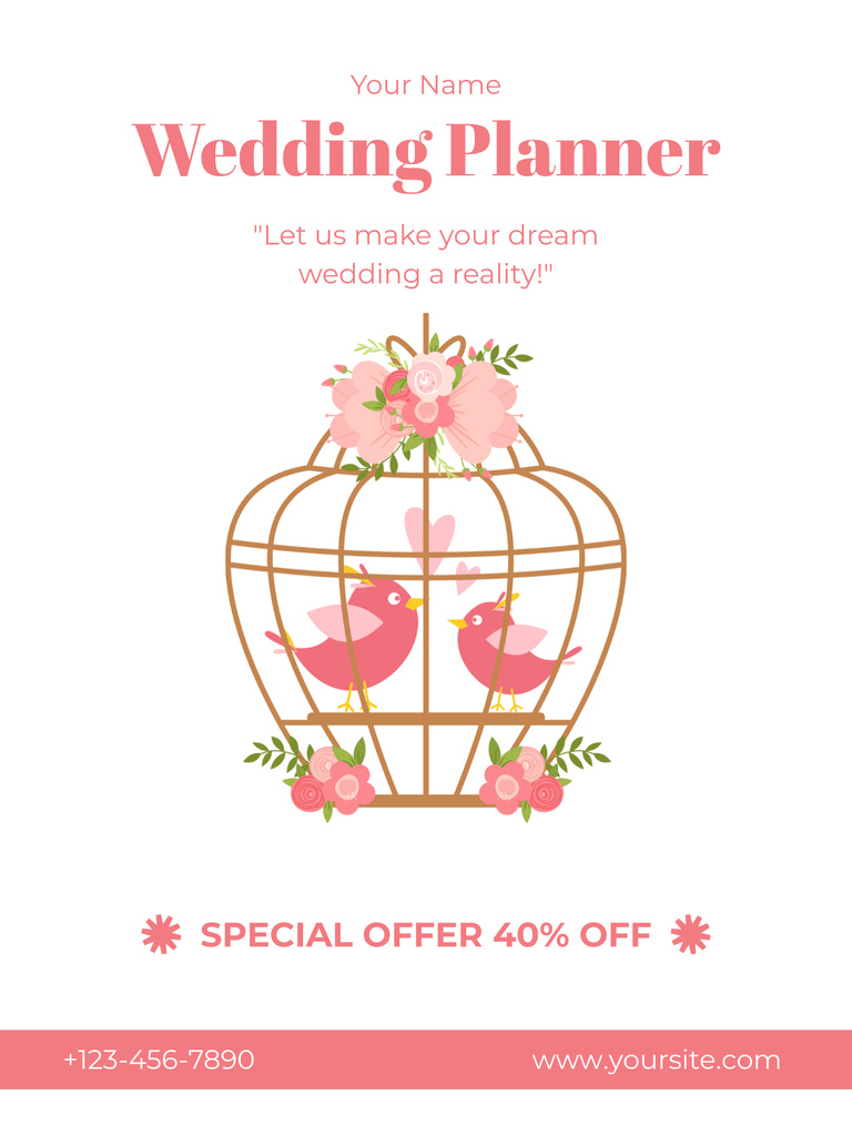 Plantilla de diseño de Wedding Planner Offer with Birds in Cage Poster US 