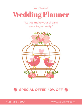 Wedding Planner Offer with Birds in Cage Poster US Design Template