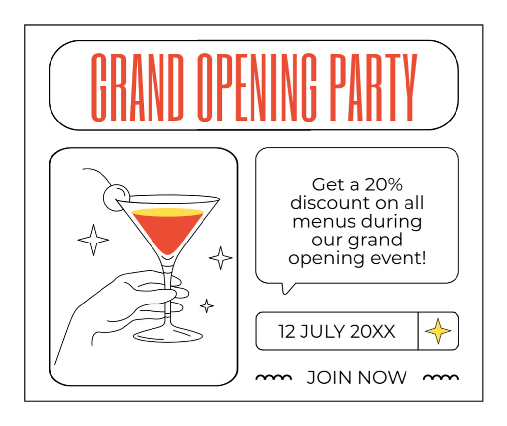 Grand Opening Party With Discount On Dishes And Drinks Facebook Design Template