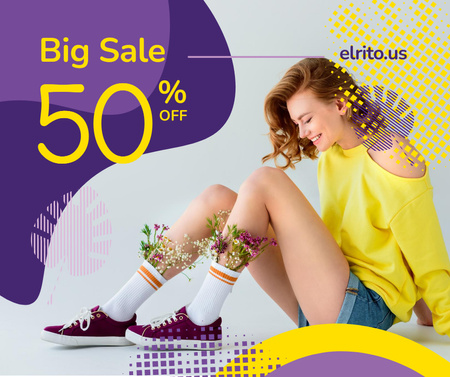 Fashion Ad with Happy Young Girl in Yellow Facebook Design Template