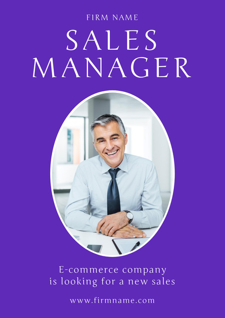 Sales Manager Vacancy ad with Confident Man Poster Design Template