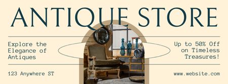 Designvorlage Ermäßigte Möbel zum reduzierten Preis im Antiquitätengeschäft für Facebook cover