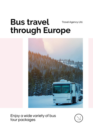Designvorlage Travel Tour Ad with Bus in Mountains für Flyer 4x6in