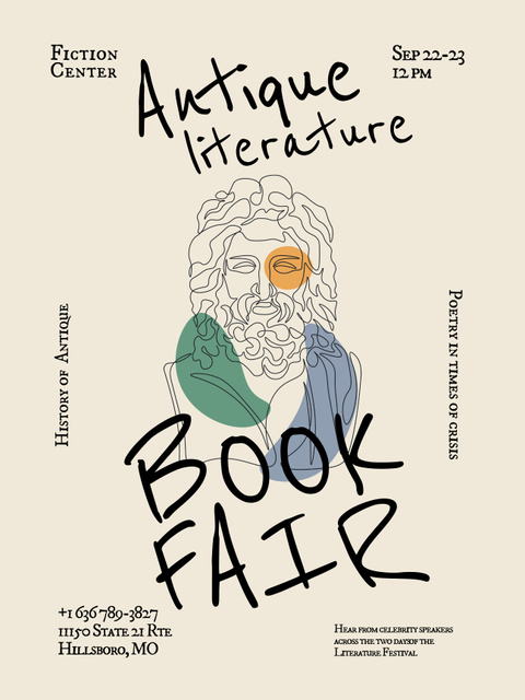 Literary Book Fair Announcement Reminder Poster 36x48in Design Template