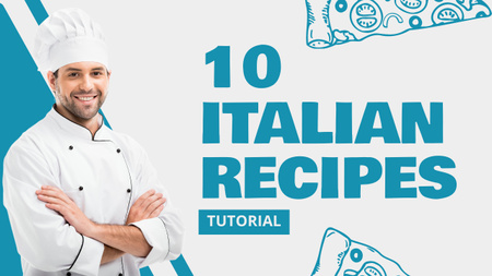 List of Italian Recipes with Chef in White Youtube Thumbnail Design Template