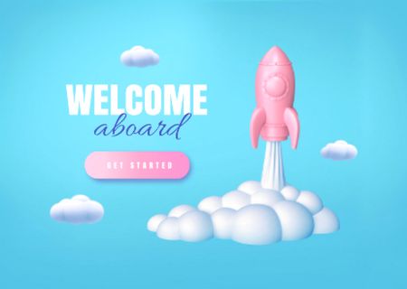 Platilla de diseño Travel Inspiration with Cute Rocket in Clouds Card