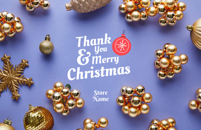 Thankful Quote with Shiny Christmas Tree Decorations Thank You Card 5.5x8.5in Šablona návrhu