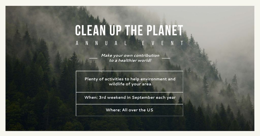 Ontwerpsjabloon van Facebook AD van Repeated Earth Restoration Effort And Event With Cleaning Forests