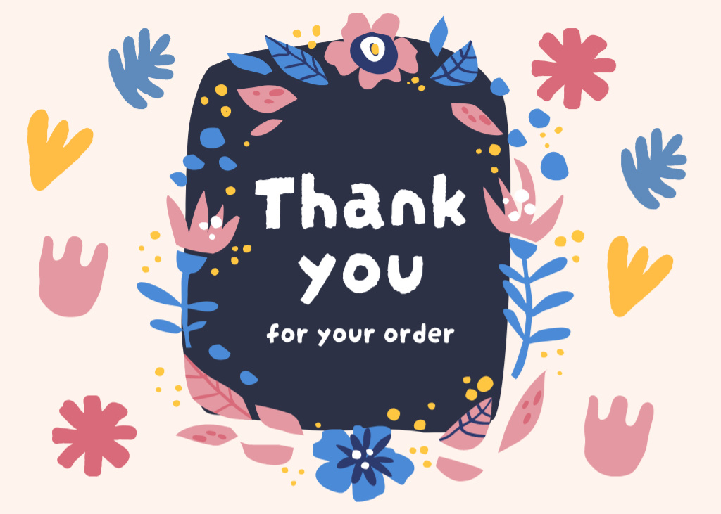 Thank You Letter for Order with Colorful Abstract Doodle Flowers Postcard 5x7in – шаблон для дизайну
