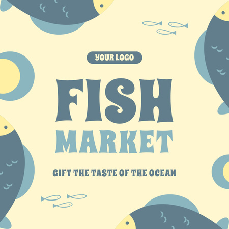 Template di design Annuncio del mercato del pesce con illustrazione carina Instagram