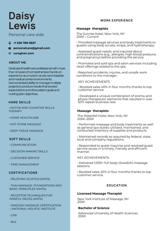 Personal Care Aide Skills and Experience Specialist Description Resume Design Template