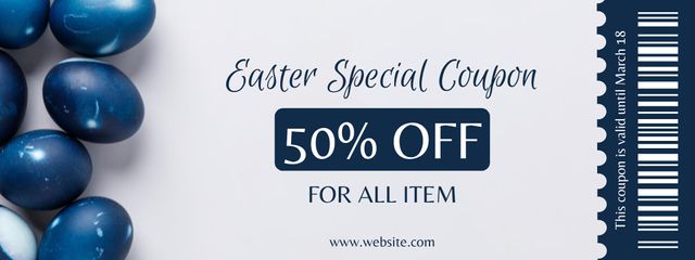 Easter Special Offer with Blue Painted Easter Eggs Coupon Modelo de Design
