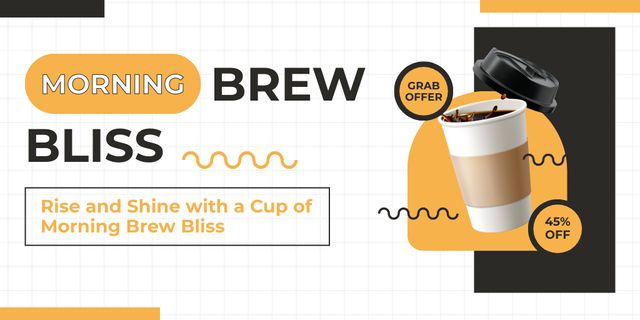 Ontwerpsjabloon van Twitter van Morning Coffee With Discounts In Paper Cup