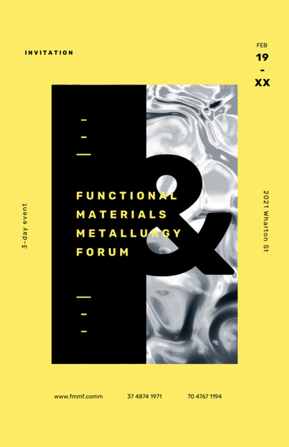 Ontwerpsjabloon van Invitation 5.5x8.5in van Metallurgy Forum On Wavelike Moving Surface in Yellow Frame