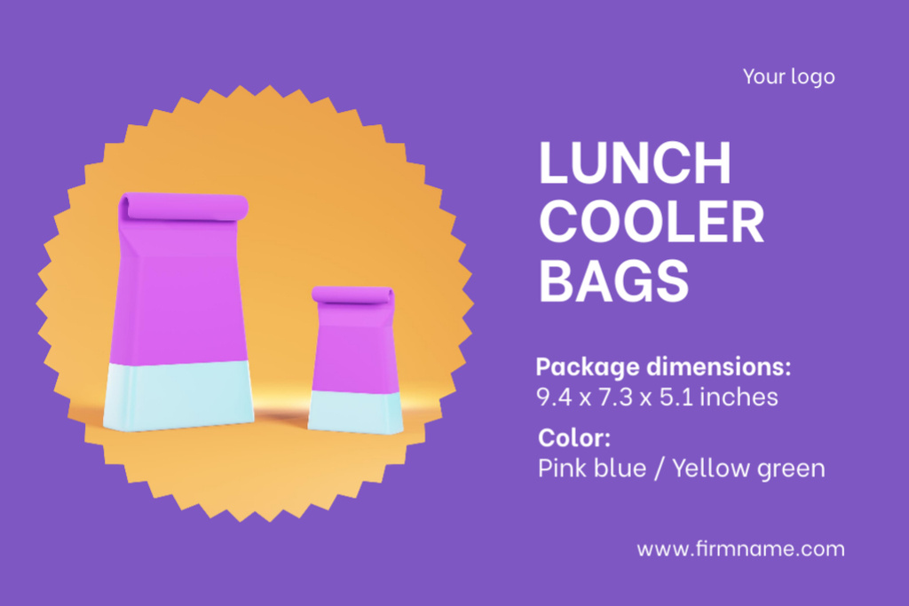 School Food Ad with Offer of Lunch Cooler Bags Label Tasarım Şablonu