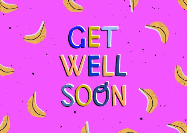 Get Well Wish with Cute Bananas Cardデザインテンプレート