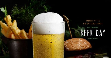 Plantilla de diseño de Beer Day Offer with Glass and Snacks Facebook AD 