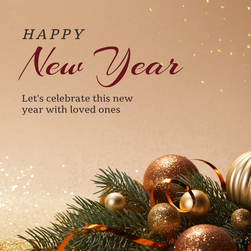 New Year Holiday Greeting with Decorated Tree Instagram Design Template
