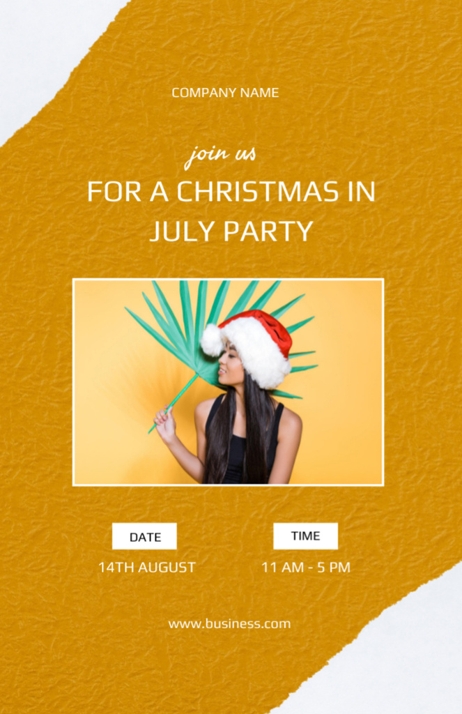 X-mas in July Party Ad with Asian Woman Flyer 5.5x8.5in Modelo de Design