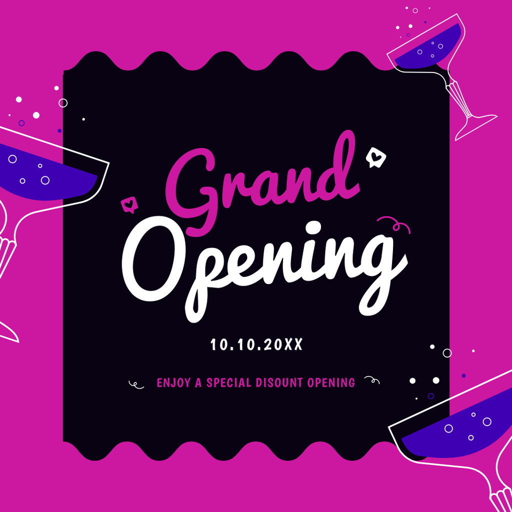 Sparkling Cocktails And Grand Opening Discounts Offer Instagram AD Tasarım Şablonu