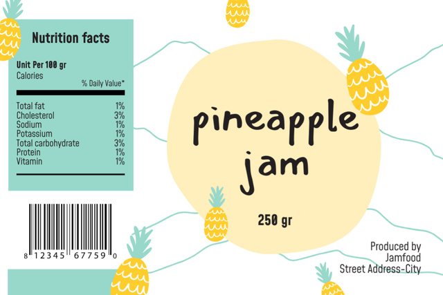 Pineapple Jam in Doodle Illustration Label Šablona návrhu