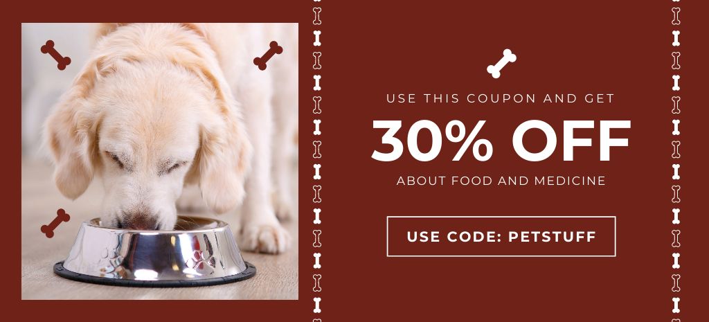 Pets Food Shop Sale Offer With Cute Labrador Coupon 3.75x8.25in Šablona návrhu