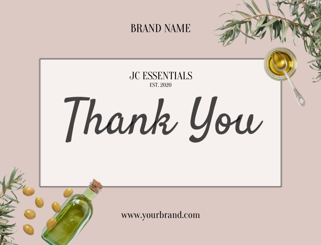 Template di design Thankful Phrase with Olive Oil on Beige Postcard 4.2x5.5in