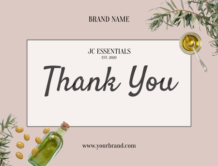 Template di design Frase di ringraziamento con olio d'oliva su beige Postcard 4.2x5.5in