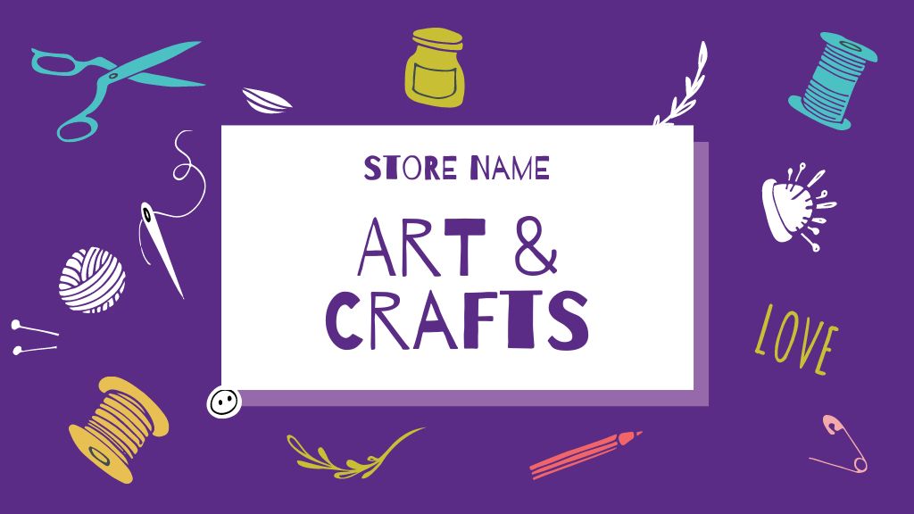 Art and Crafts Shop Ad with Colorful Equipment Label 3.5x2in Design Template