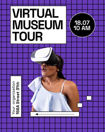 Remote Museum Excursion Offer With Headset Poster 16x20in Πρότυπο σχεδίασης