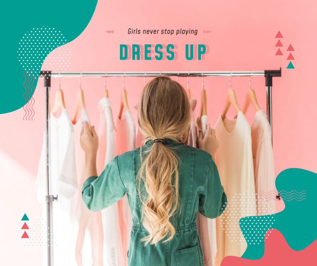 Plantilla de diseño de Girl Choosing Clothes on Hangers Facebook 