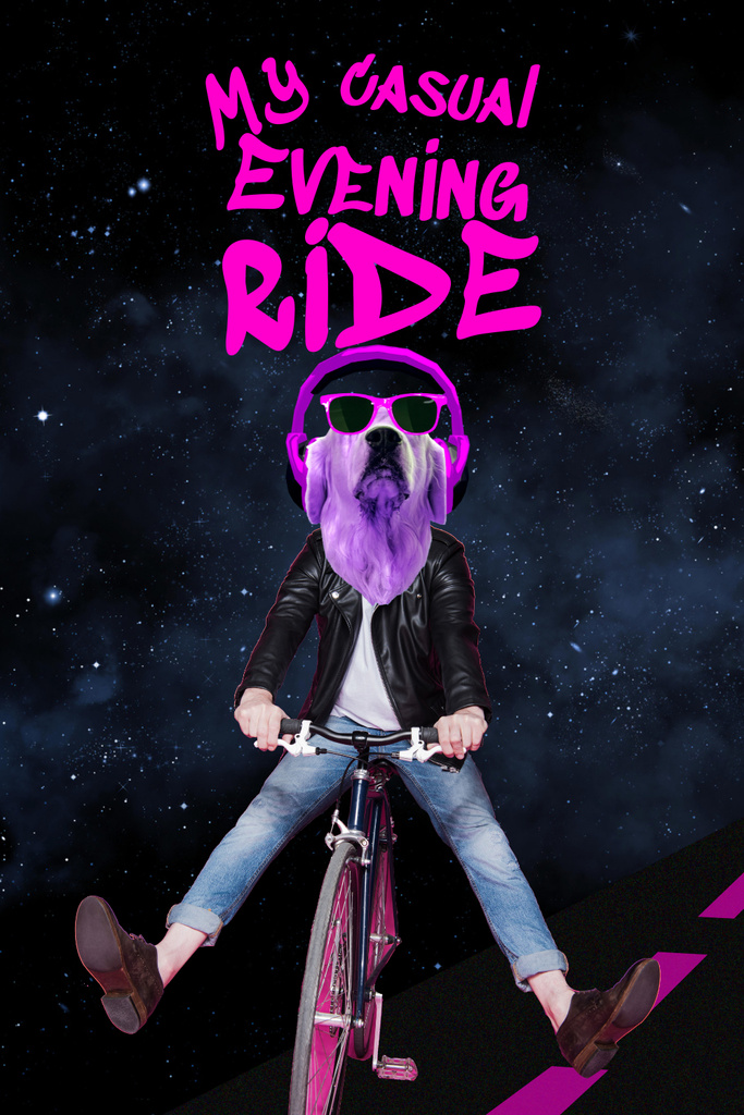 Template di design Funny Dog in Sunglasses riding Bicycle Pinterest
