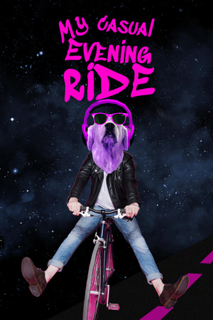Funny Dog in Sunglasses riding Bicycle Pinterest Design Template