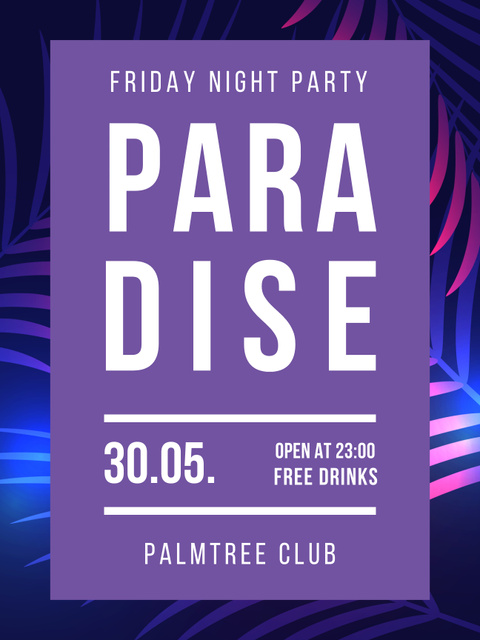 Night Party invitation on Tropical Palm Trees Poster US Πρότυπο σχεδίασης