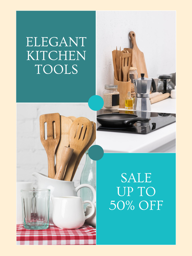 Elegant Wooden Kitchen Tools Sale Poster US Šablona návrhu